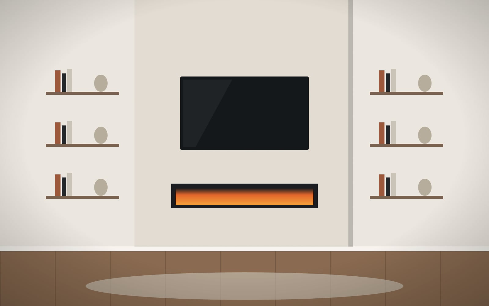 Illustration – media wall before: plain painted plaster